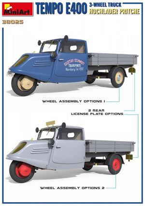 MiniArt 38025 TEMPO E400 HOCHLADER PRITSCHE CAMION 3 ROUES 1/35 – Bild 3