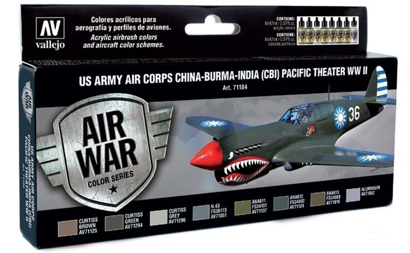 Vallejo 71184 Model Air, coffret de 8 peintures - Couleurs de l&amp;#39;US Army Air Corps (CBI), théâtre du Pacifique, Seconde Guerre mondiale