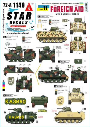 Star Decals 72-A1149 Guerre en Ukraine n° 11 Aide étrangère à l&amp;#39;Ukraine 2022-2023. M113A2/A3, M113G3 et YPR-765 1/72