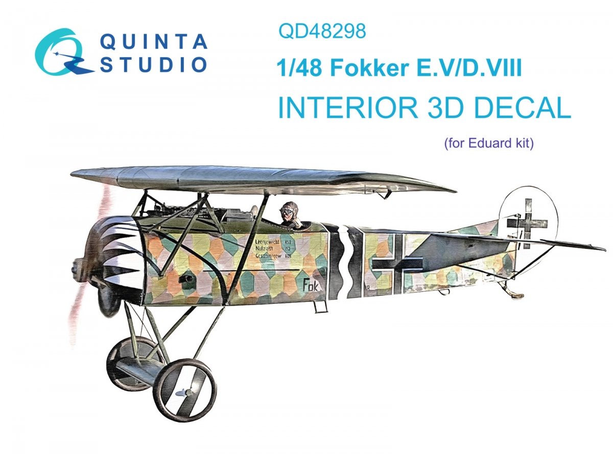 Intérieur imprimé en 3D et coloré sur papier décalcomanie Quinta Studio QD48298 Fokker EV-DVIII (Eduard) 1/48