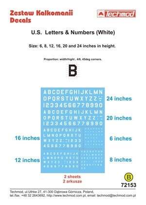 Techmod 72153 - Lettres et chiffres américains (blanc) (1/72)