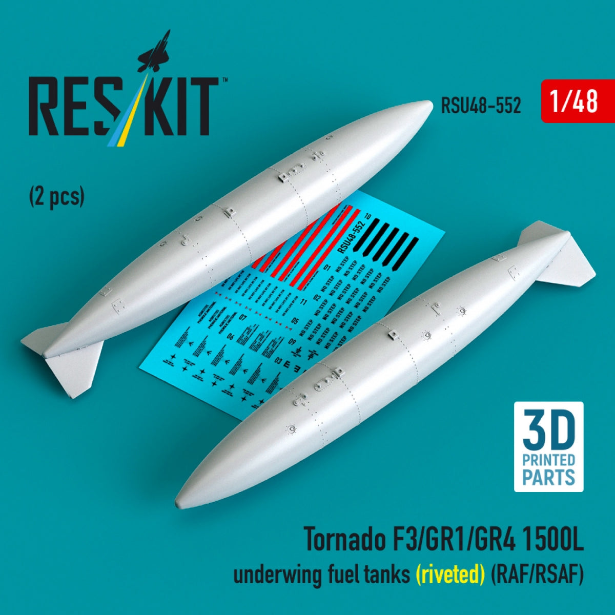 RESKIT RSU48-0552 Tornado F3/GR1/GR4 1500L underwing fuel tanks (riveted) (RAF/RSAF) (2 pcs) (3D Printed) 1/48