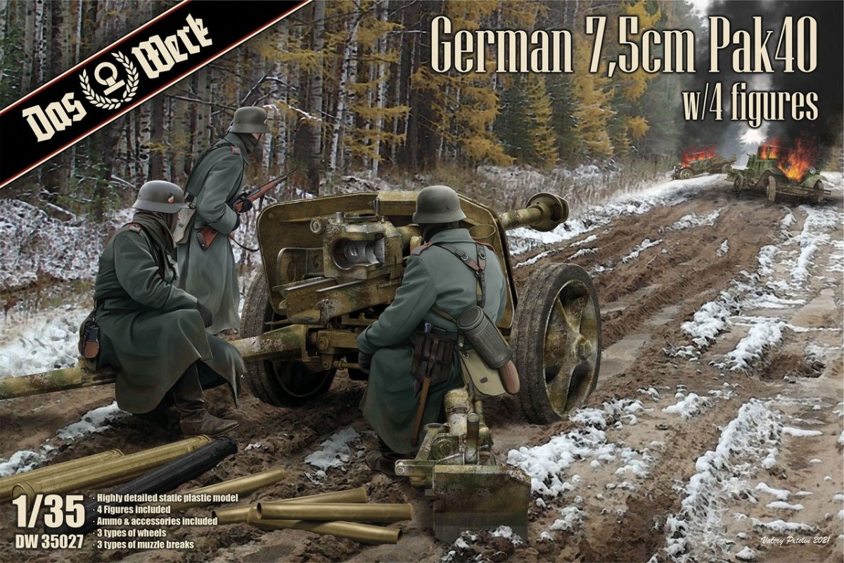 Das Werk DW35027 allemand 7,5 cm Pak40 avec 4 figurines 1/35