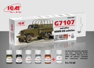 Kit de peinture acrylique ICM 3005 pour camion militaire G7107 4x4 de la Seconde Guerre mondiale (6 x 12 ml).