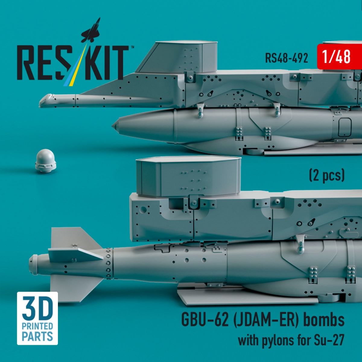 RESKIT RS48-0492 Bombes GBU-62 (JDAM-ER) avec pylônes pour Su-27 « Flanker » (2 pièces) (Impression 3D) 1/48 – imagen 3