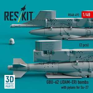 RESKIT RS48-0492 Bombes GBU-62 (JDAM-ER) avec pylônes pour Su-27 « Flanker » (2 pièces) (Impression 3D) 1/48 – imagen 3