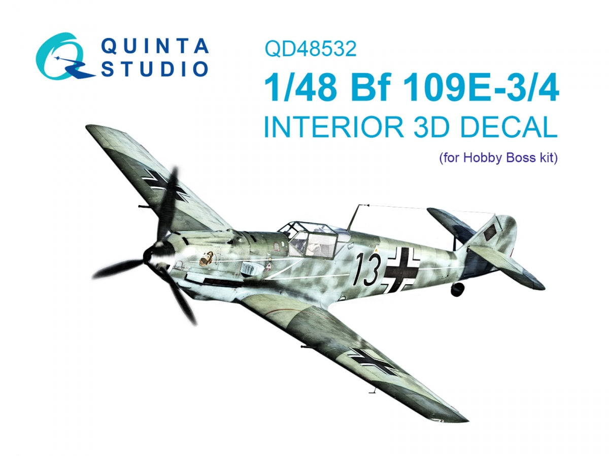 Intérieur imprimé en 3D et coloré sur papier décalcomanie Quinta Studio QD48532 Bf 109E-3/4 (HobbyBoss) 1/48