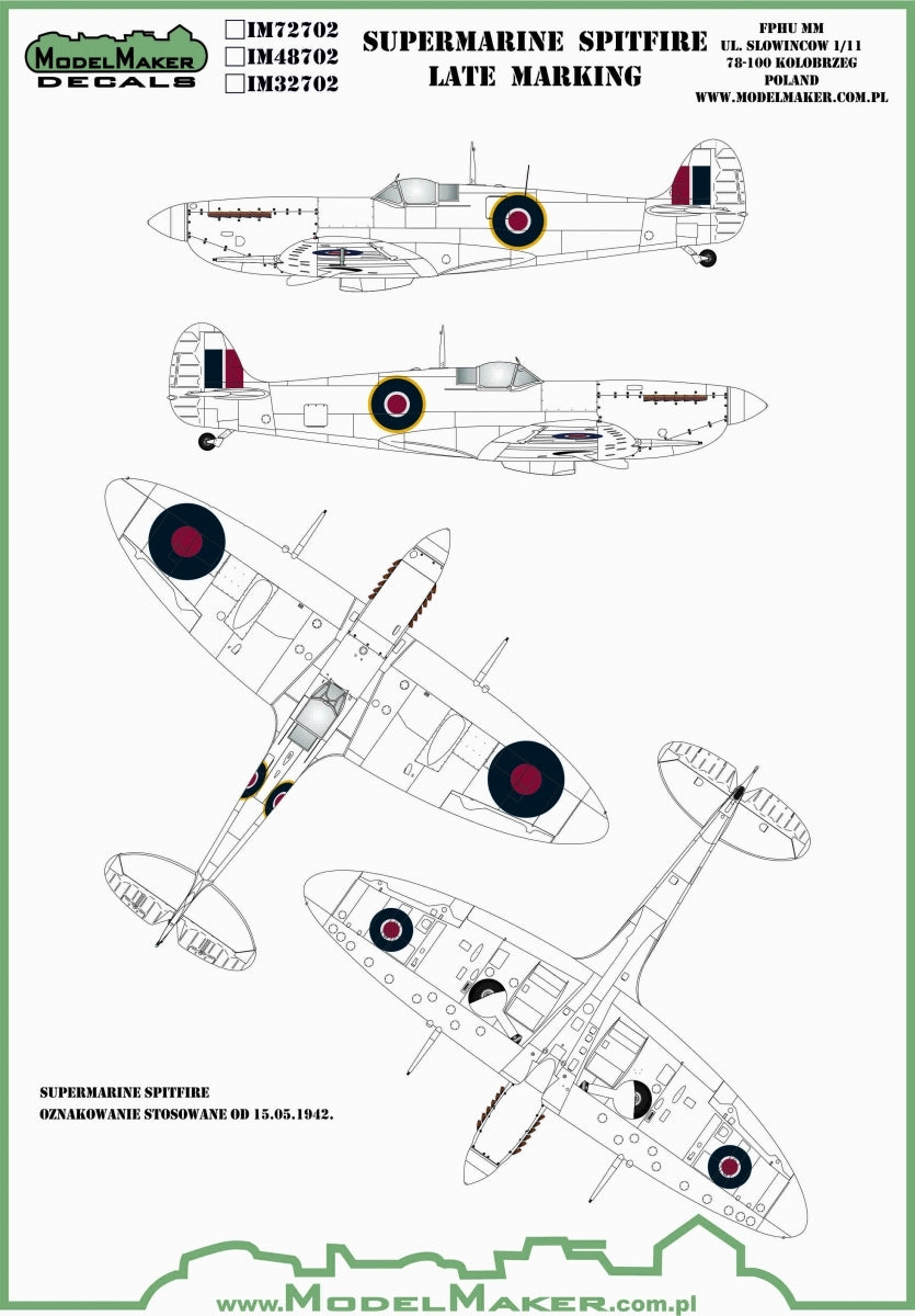 Décalcomanies ModelMaker IM48702 Cocardes et bandes de dérive pour Supermarine Spitfire - Version tardive au 1/48 