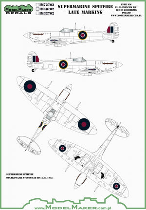 Décalcomanies ModelMaker IM48702 Cocardes et bandes de dérive pour Supermarine Spitfire - Version tardive au 1/48