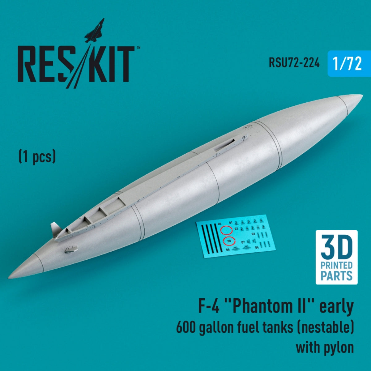 RESKIT RSU72-0224 F-4 « PHANTOM II » Réservoir de carburant 600 gallons (emboîteable) avec pylône (1 pièce) (impression 3D) 1/72