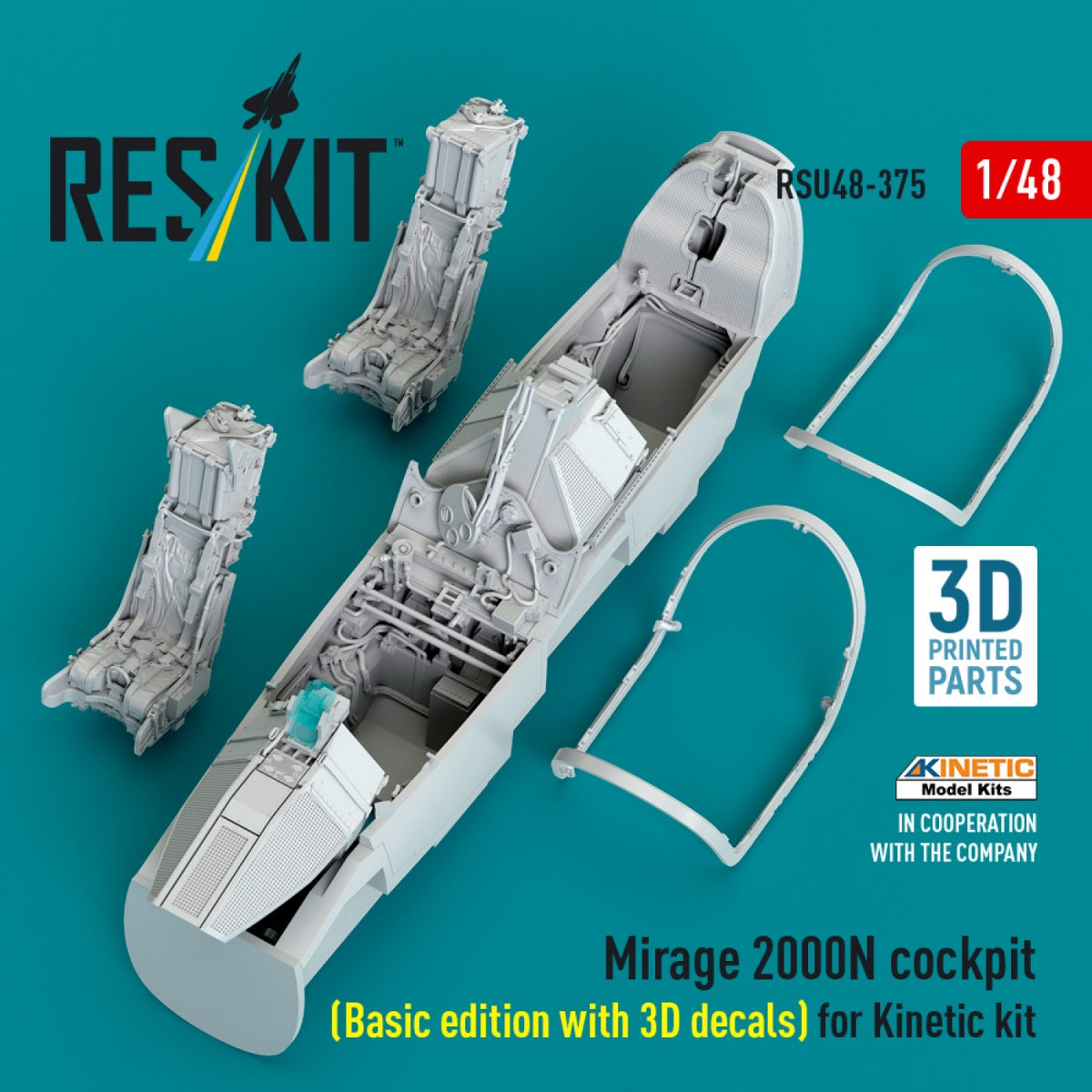RESKIT RSU48-0375 Mirage 2000N cockpit (Basic edition with 3D decals) for Kinetic kit (3D Printed) 1/48