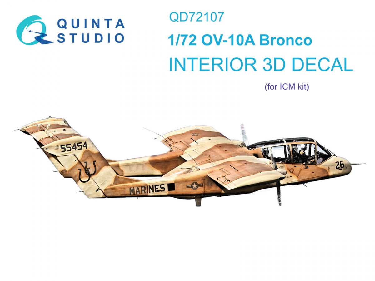 Quinta Studio QD72107 OV-10A Bronco 3D-Printed &amp; colored Interior on decal paper (ICM) 1/72