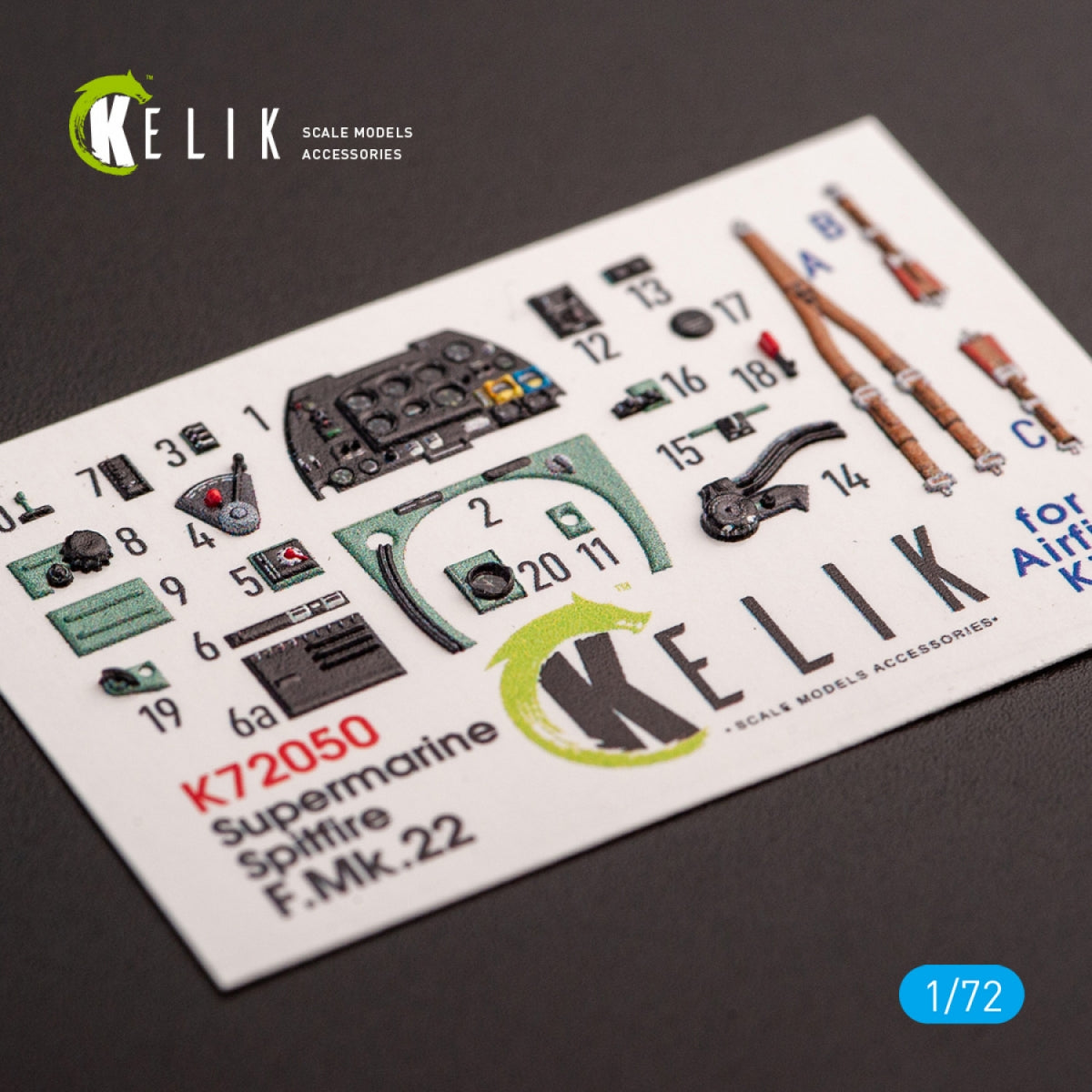 KELIK K72050 SPITFIRE F.MK.22 - DÉCALCOMANIES 3D INTÉRIEURES POUR KIT AIRFIX 1/72