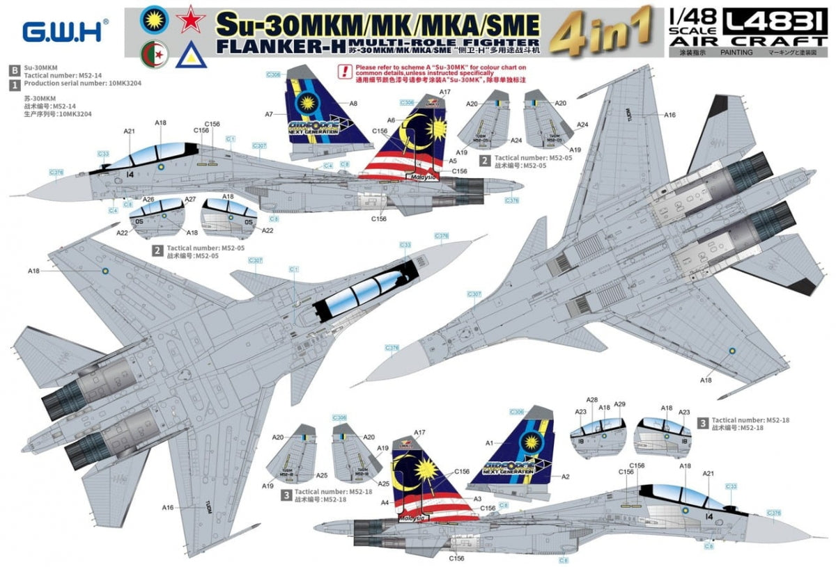 Great Wall Hobby L4831 Su-30 MKM / MK / MKA / SME &amp;#39;Flanker H&amp;#39; Multirole Fighter 4 In 1 1/48 – zdjęcie 4