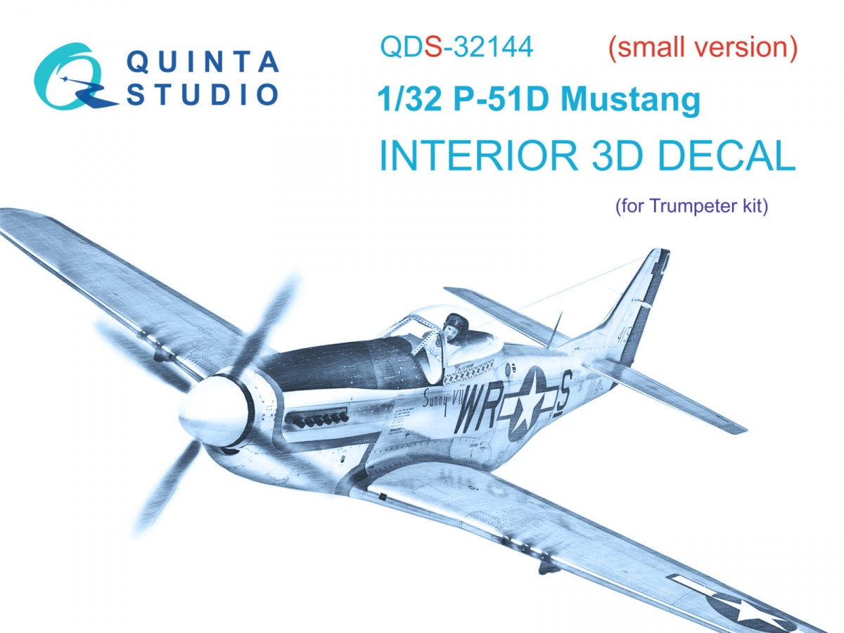 Intérieur imprimé en 3D et coloré sur papier décalcomanie Quinta Studio QDS-32144 P-51D Mustang (Trumpeter) (Petite version) 1/32