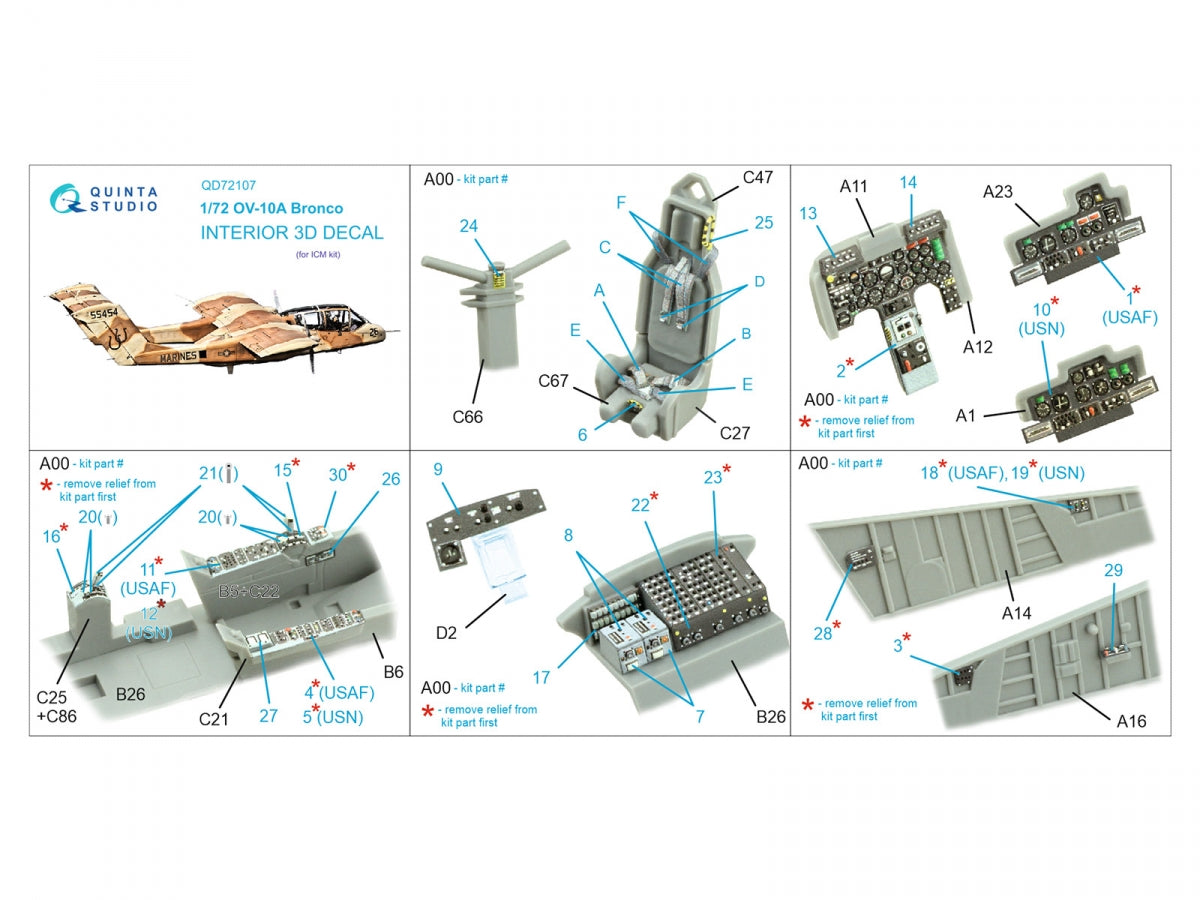 Intérieur imprimé en 3D et coloré sur papier décalcomanie Quinta Studio QD72107 OV-10A Bronco (ICM) 1/72  – imagen 2
