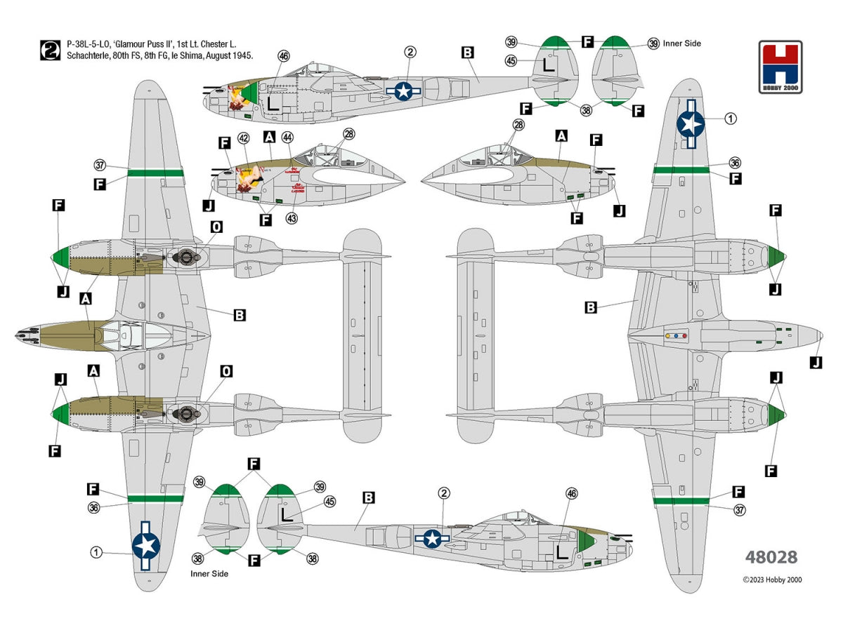 Hobby 2000 48028 P-38L Lightning 80e Escadron de Chasse (ACADEMY + CARTOGRAPHIE + MASQUES) 1/48 – image 2