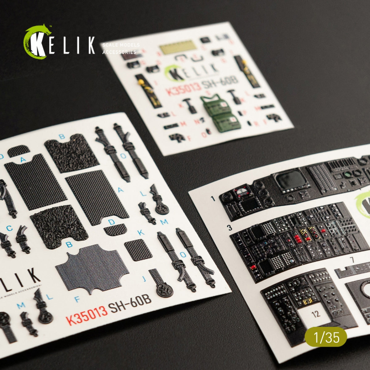 KELIK K35013 Décalcomanies 3D intérieures SH-60B pour maquette Kitty Hawk 1/35