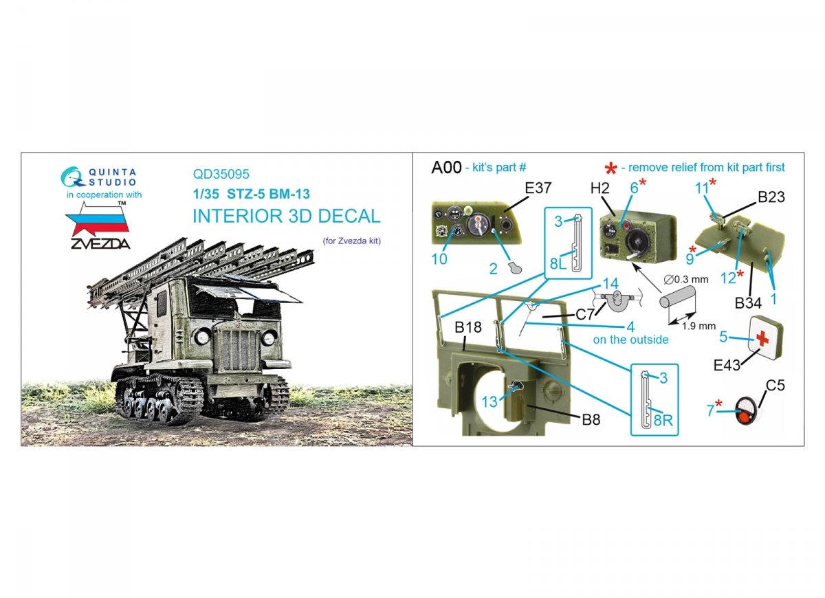Intérieur imprimé en 3D et coloré sur papier décalcomanie (Zvezda) Quinta Studio QD35095 STZ-5 BM-13 1/35 – Bild 2