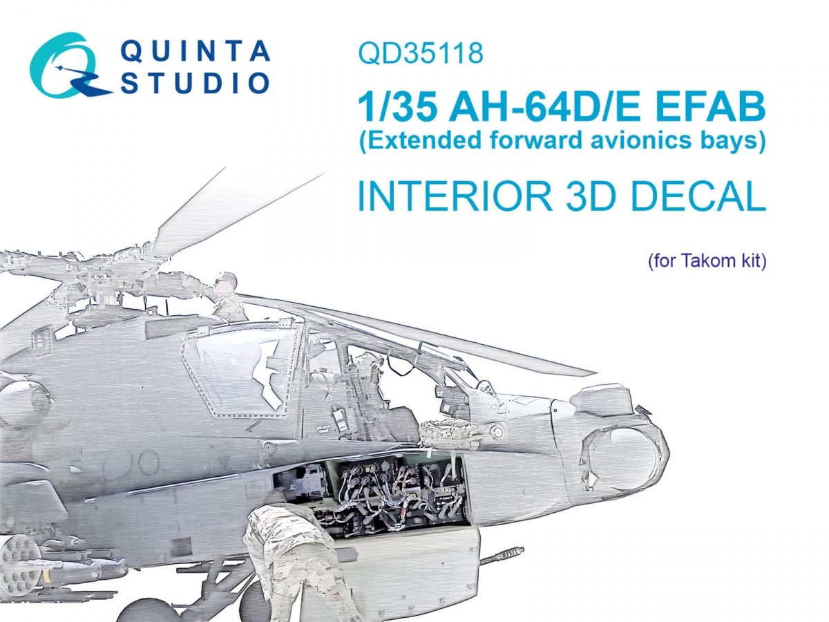 Quinta Studio QD35118 AH-64D Baies avioniques avant étendues Intérieur imprimé en 3D et coloré sur papier décalcomanie (Takom) 1/35