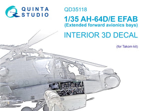 Quinta Studio QD35118 AH-64D Baies avioniques avant étendues Intérieur imprimé en 3D et coloré sur papier décalcomanie (Takom) 1/35