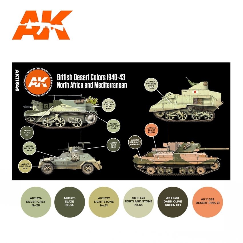 AK Interactive AK11646 3G COULEURS DU DÉSERT BRITANNIQUE AFRIQUE DU NORD ET MÉDITERRANÉENNE 1940-1943 6 x 17 ml  – image 2
