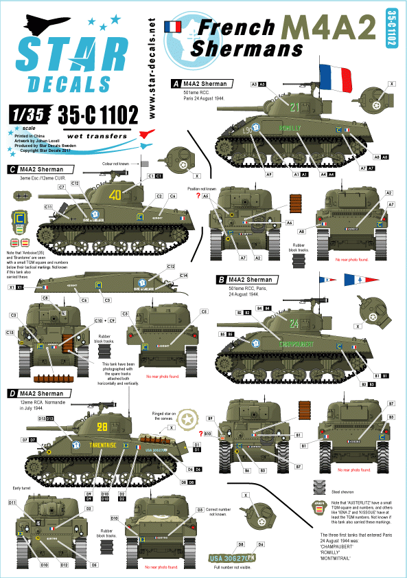 Star Decals 35-C1102 Shermans français n° 1 1/35