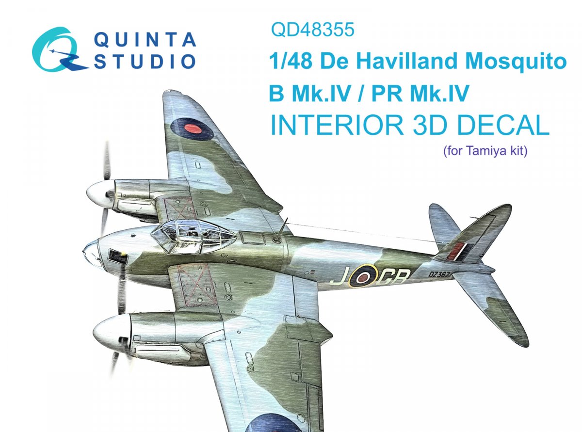 Intérieur imprimé en 3D et coloré sur papier décalcomanie Quinta Studio QD48355 DH Mosquito B Mk.IV/PR Mk.IV (Tamiya) 1/48