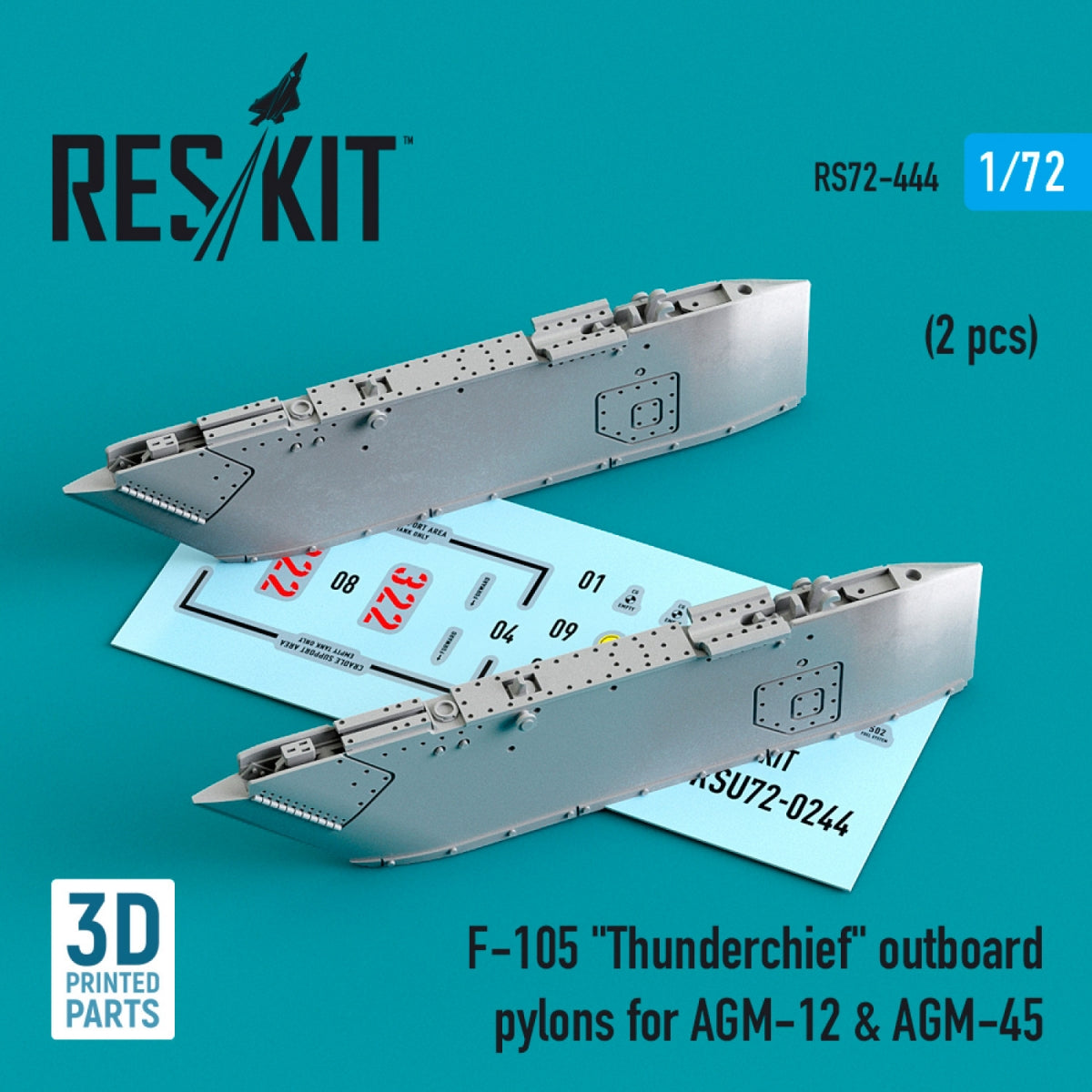RESKIT RS72-0444 F-105 « THUNDERCHIEF » PYLÔNES EXTÉRIEURS AGM-12 ET AGM-45 (2 PIÈCES) (IMPRIMÉS EN 3D) 1/72