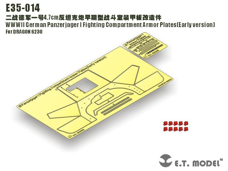 ET Model E35-014 Plaques de blindage du compartiment de combat du Panzerjäger I allemand de la Seconde Guerre mondiale (version initiale) (pour DRAGON 6230) (1/35)