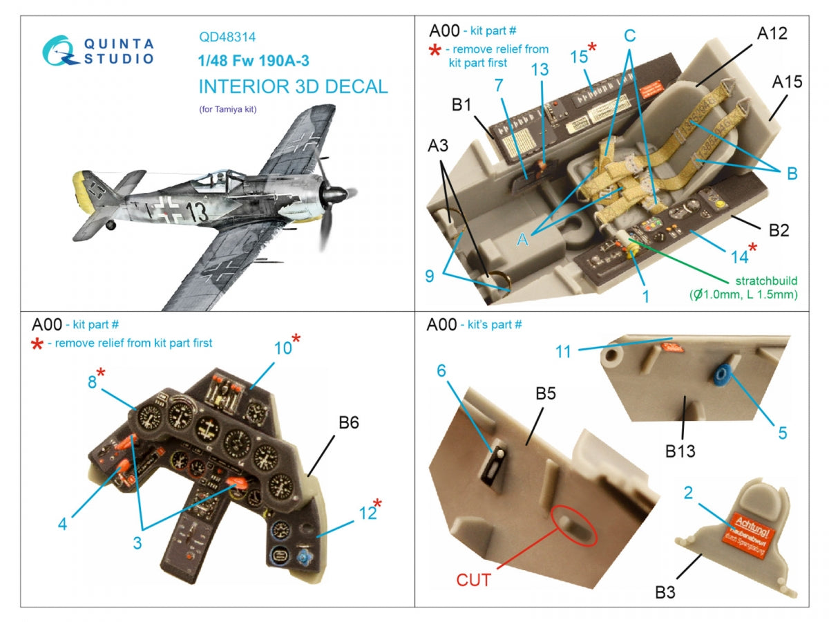 Intérieur imprimé en 3D et coloré sur papier décalcomanie Quinta Studio QD48314 Fw 190A-3 (Tamiya) 1/48 – image 2