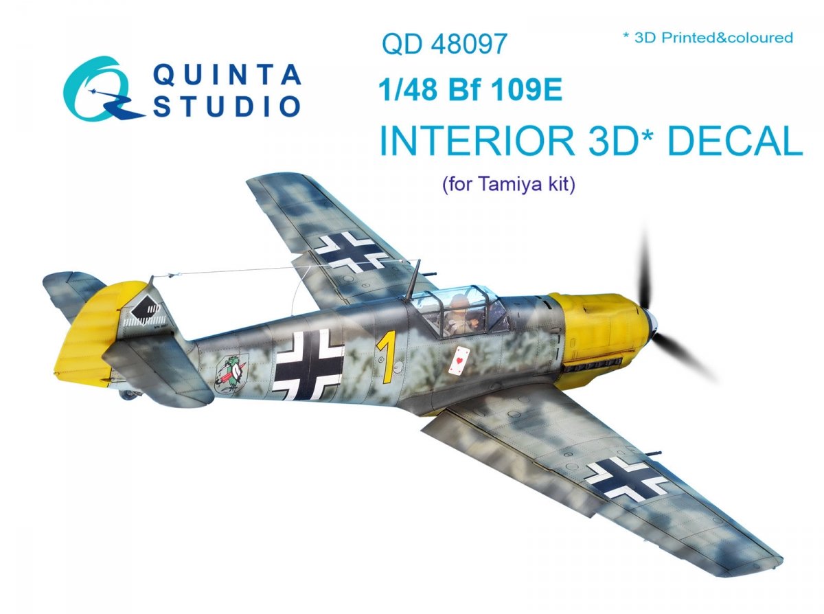 Intérieur imprimé en 3D et coloré sur papier décalcomanie Quinta Studio QD48097 Bf 109E (pour maquette Tamiya) 1/48 