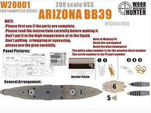 Pont en bois du cuirassé USS Arizona BB-39 Wood Hunter W20001 (pour maquette Trumpeter 03701) 1/200