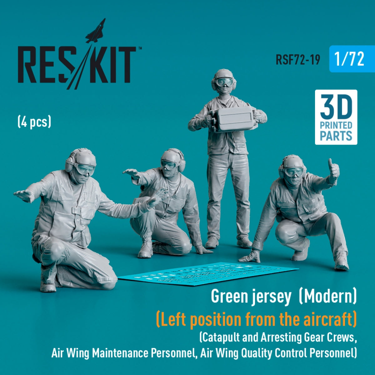 RESKIT RSF72-0019 Maillot vert (moderne) (position gauche par rapport à l'avion) ​​(Équipes de catapultage et de brin d'arrêt, personnel de maintenance de l'escadrille, personnel de contrôle qualité de l'escadrille) (4 pièces) (Impression 3D) 1/72