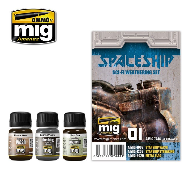 AMMO of Mig Jimenez 7444 VAISSEAU SPATIAL SCIENCE-FICTION KIT DE VIEILLISSEMENT 3x35ml