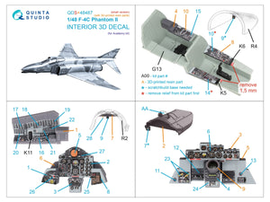 Quinta Studio QDS+48487 F-4C Phantom II Intérieur imprimé en 3D et coloré sur papier décalcomanie (Academy) (Petite version) (avec pièces en résine imprimées en 3D) 1/48  – image 3