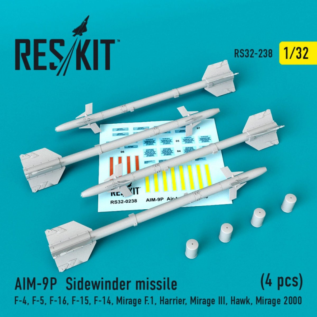 RESKIT RS32-0238 MISSILES AIM-9P SIDEWINDER (4 PIÈCES) 1/32 