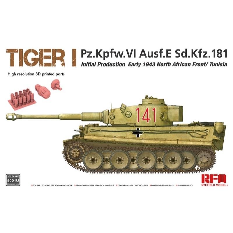 Maquette Rye Field modèle 5001U Tiger 1, production initiale début 1943, échelle 1/35