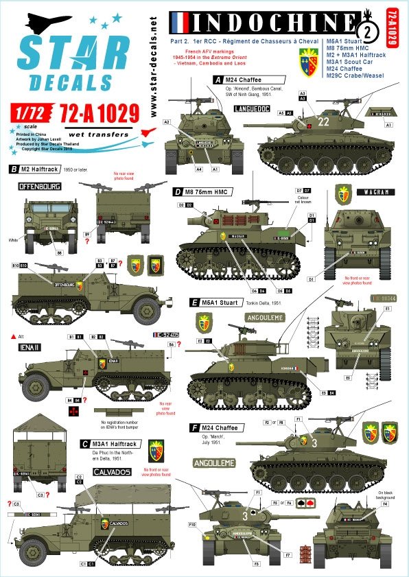 Star Decals 72-A1029 Indochine #2. 1er RCC - Régiment de Chasseurs à Cheval 1/72