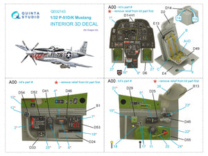 Intérieur imprimé en 3D et coloré sur papier décalcomanie (Dragon) pour le P-51D/K Mustang de Quinta Studio QD32143, à l&amp;#39;échelle 1/32. – image 2