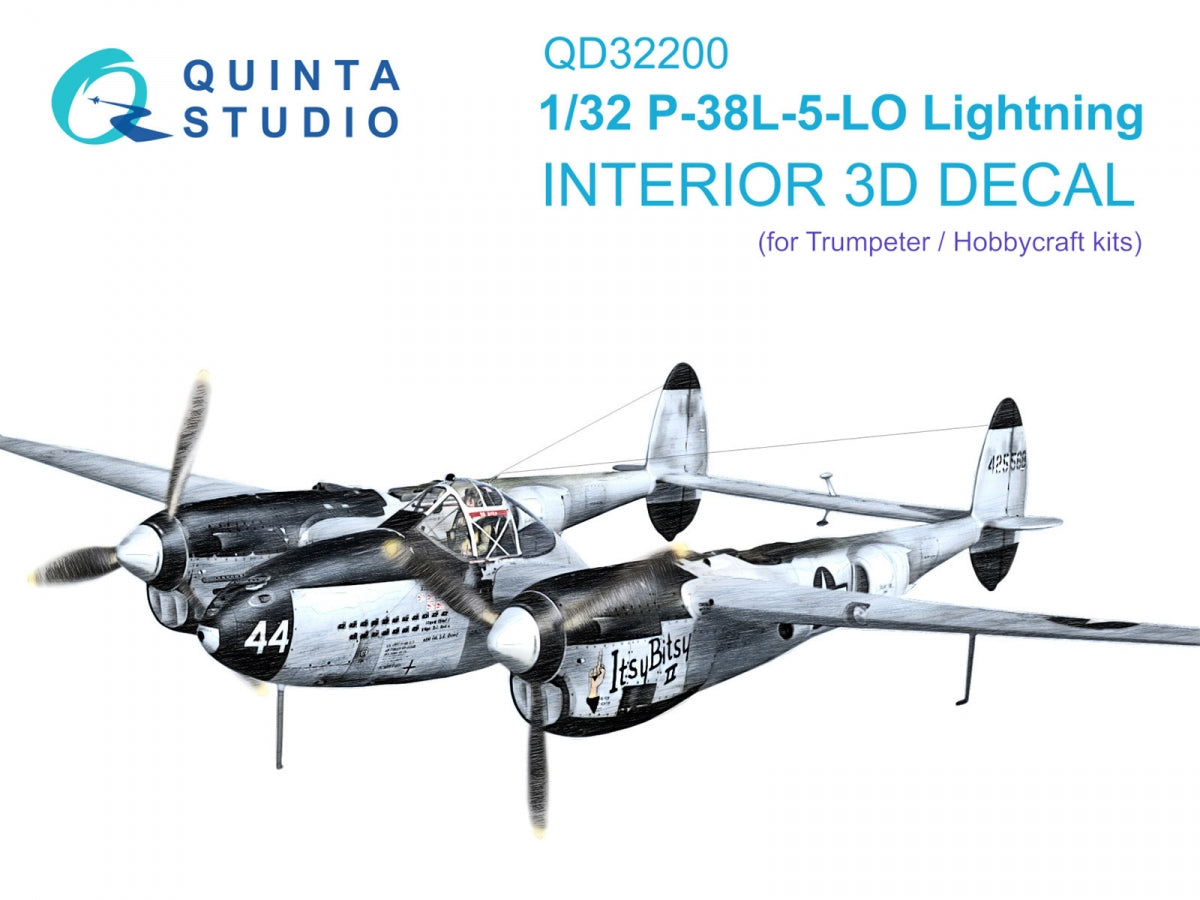 Intérieur imprimé en 3D et coloré sur papier décalcomanie Quinta Studio QD32200 P-38L-5-LO Lightning (Trumpeter/Hobbycraft) 1/32