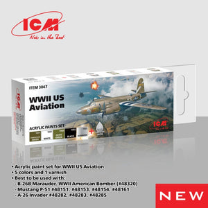 ICM 3047 Acrylic paints set for WWII US Aviation 12 ml x 6