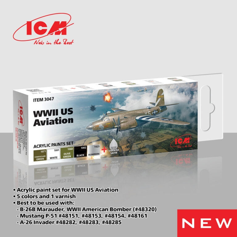 ICM 3047 Acrylic paints set for WWII US Aviation 12 ml x 6