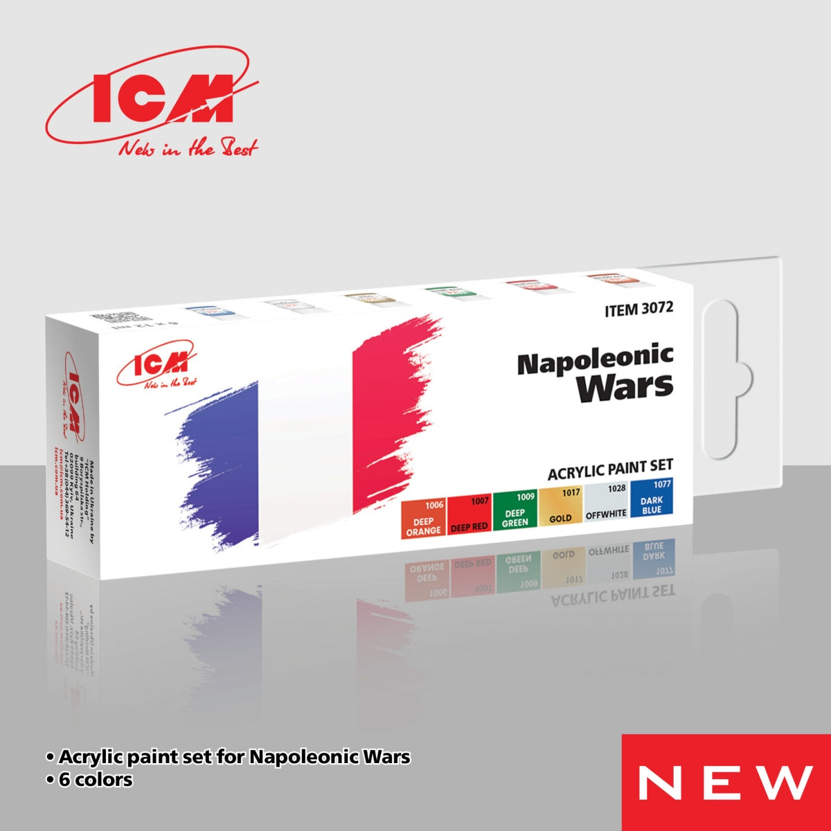 Coffret de peintures acryliques ICM 3072 pour les guerres napoléoniennes, 12 ml x 6