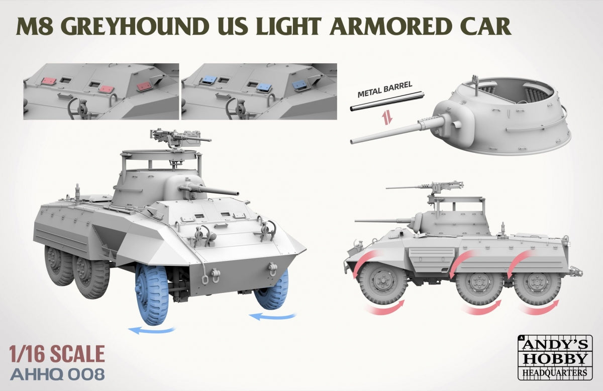 Andy&amp;#39;s Hobby Headquarters AHHQ-008 M8 Greyhound Voiture blindée légère américaine 1/16  – immagine 4