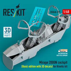 RESKIT RSU48-0375 Mirage 2000N cockpit (Basic edition with 3D decals) for Kinetic kit (3D Printed) 1/48
