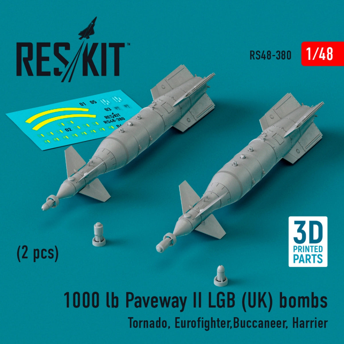 RESKIT RS48-0380 Bombes Paveway II LGB (Royaume-Uni) de 1000 lb (2 pièces) (Impression 3D) 1/48
