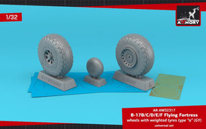 Roues Armory Models AW32317 B-17B/C/D/E/F Flying Fortress avec pneus lestés type « a » (GY), enjoliveurs PE 1/32