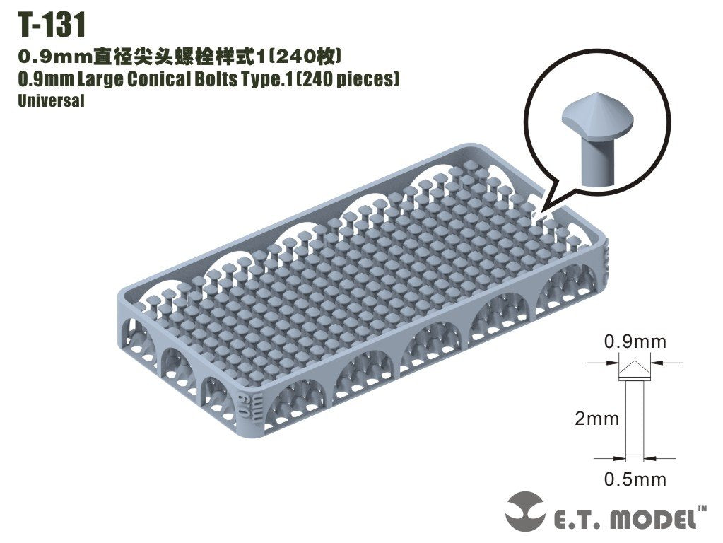 Boulons coniques de grande taille ET modèle T-131, 0,9 mm, type 1, 240 pièces