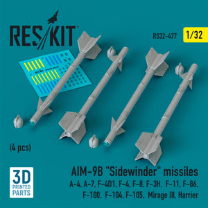 Missiles AIM-9B « Sidewinder » RESKIT RS32-0477 (4 pièces) (Impression 3D) 1/32